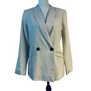 Mint Velvet Dressy Double Breasted Pinstripe Blazer Jacket Women 4 Cream Gray